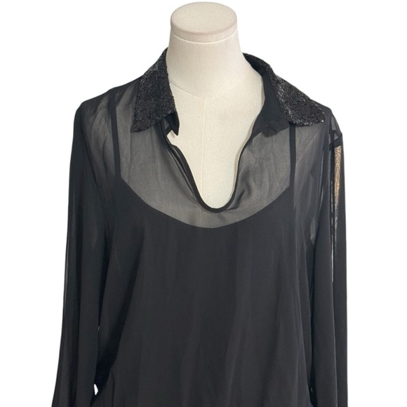 BISOU BISOU Little Black Dress Mini Sheer Long Slit Sleeve Sequin Party Size 10 - Picture 4 of 7